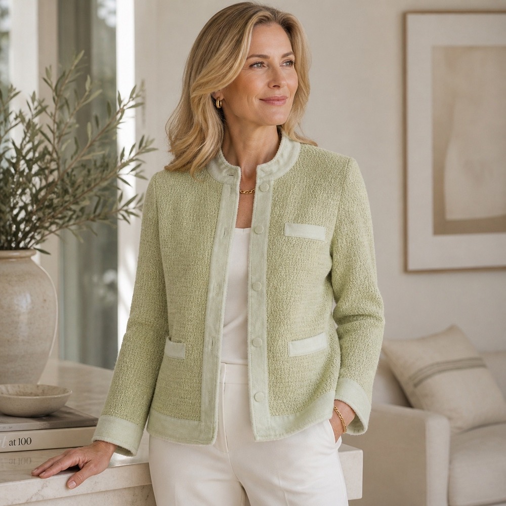 Talbots Textured Knit Jacket Womens Size XL Green Professional Blazer